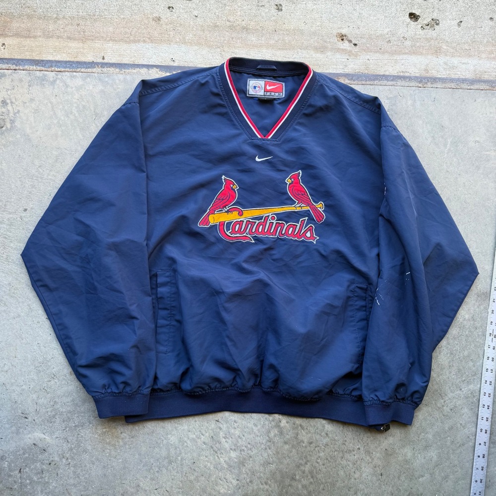 Vintage Nike Team MLB St Louis Cardinals Windbreaker Pullover Navy Blue XXL
